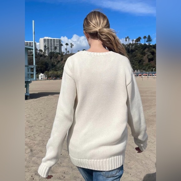 Brandy Melville brandy new NWT NICO AMERICAN FLAG SWEATER white cable knit polo - Picture 2 of 8